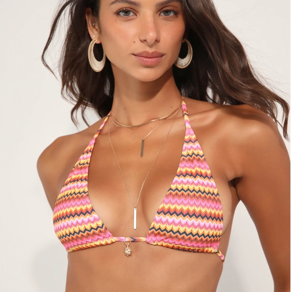 Waves of Fun Pink Multi Chevron Triangle Bikini Top